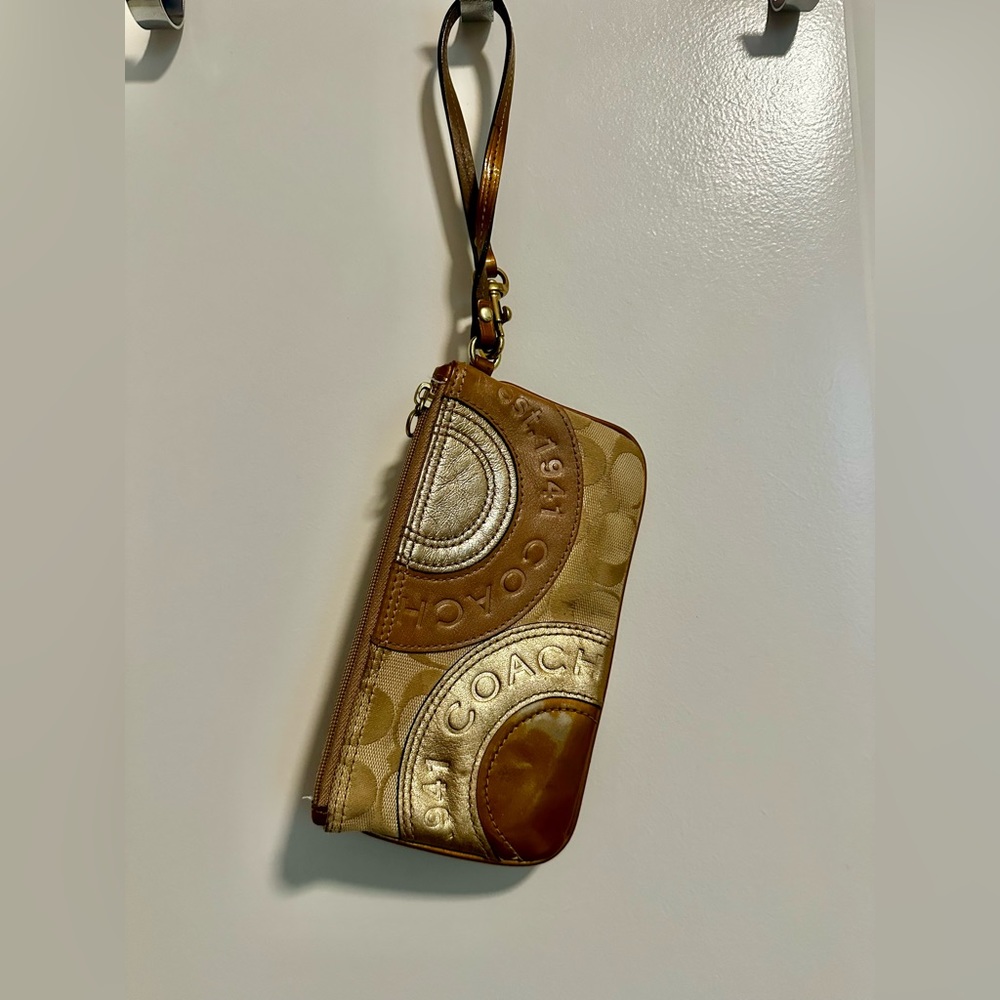 Coach brown clutch wristlet